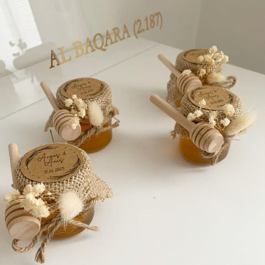 Pot de Miel Prairie avec fleurs séchées, corde en jute et étiquette kraft