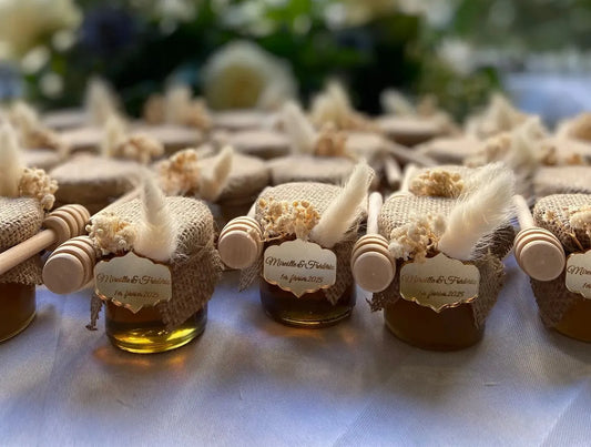 Cadeaux invités Pot de Miel Luxe personnalisés pour le mariage de Mireille & Frédéric