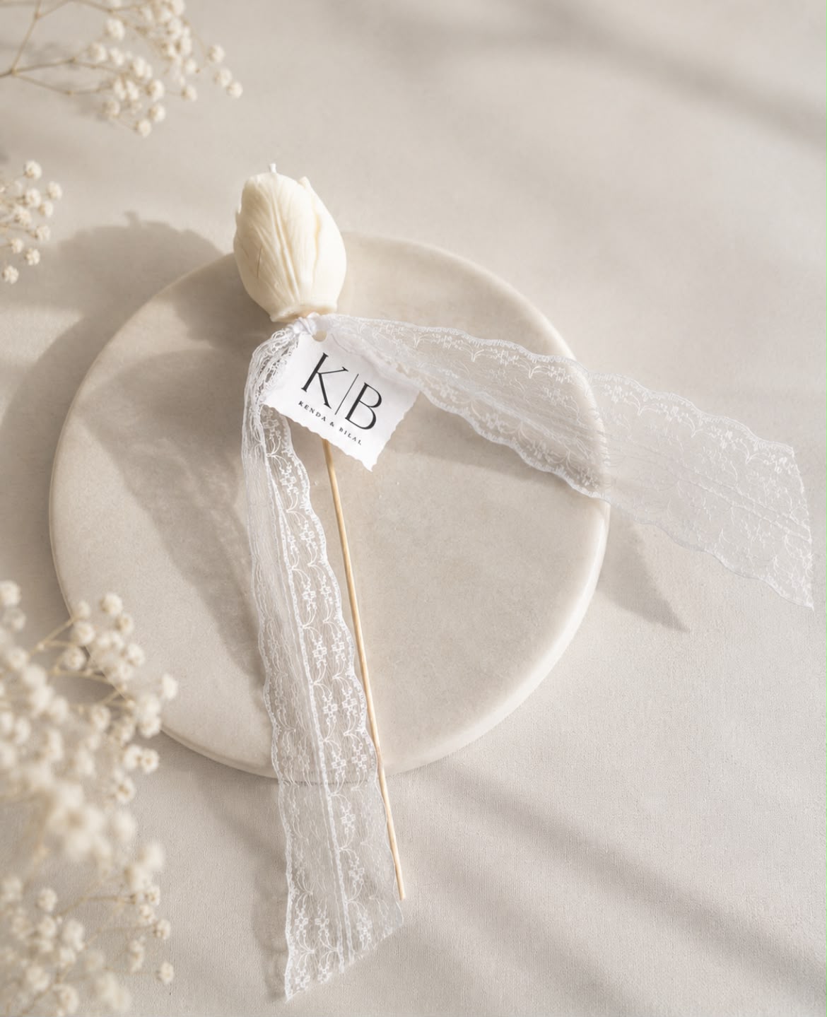 Bougie Tulipe Bride personnalisée – cadeau invité mariage élégant