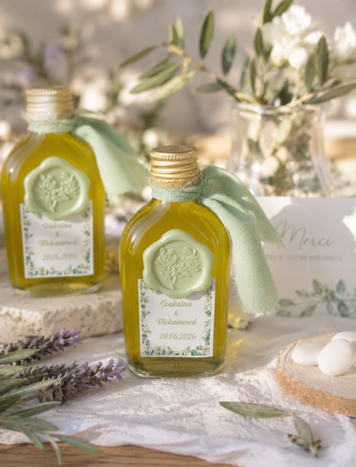 Fiole Huile d’Olive Provençale personnalisée – cadeau invité élégant