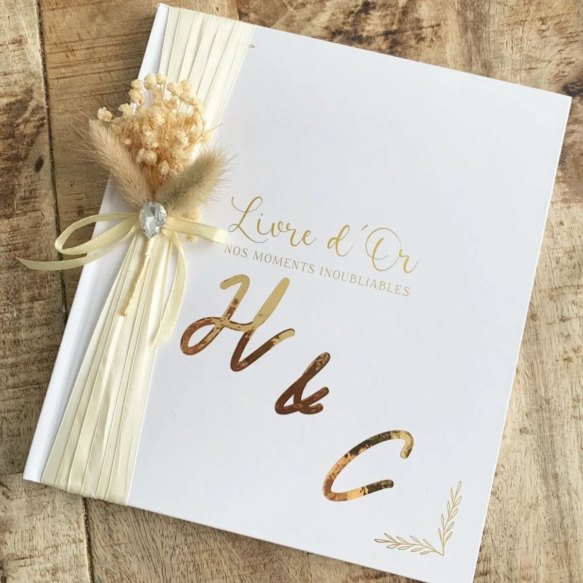 Livre d'Or Réception personnalisé avec gravure dorée et ruban satin pour mariage