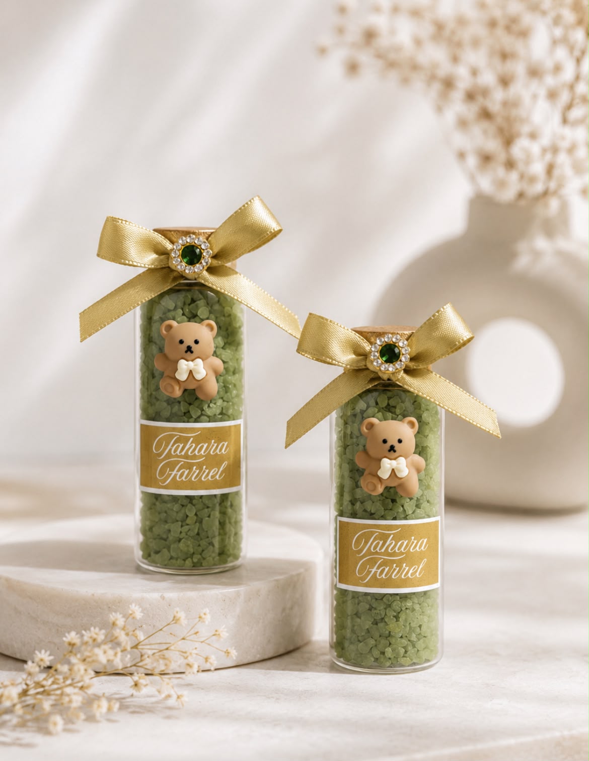 Sel de Bain Ourson Mignon personnalisé – cadeau invité baptême et naissance